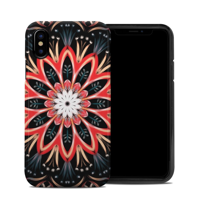 iPhone XS Hybrid Case design of Pattern, Psychedelic art, Symmetry, Design, Art, Visual arts, Textile, Kaleidoscope, Fractal art, Ornament, with black, red, white, blue, yellow, orange colors