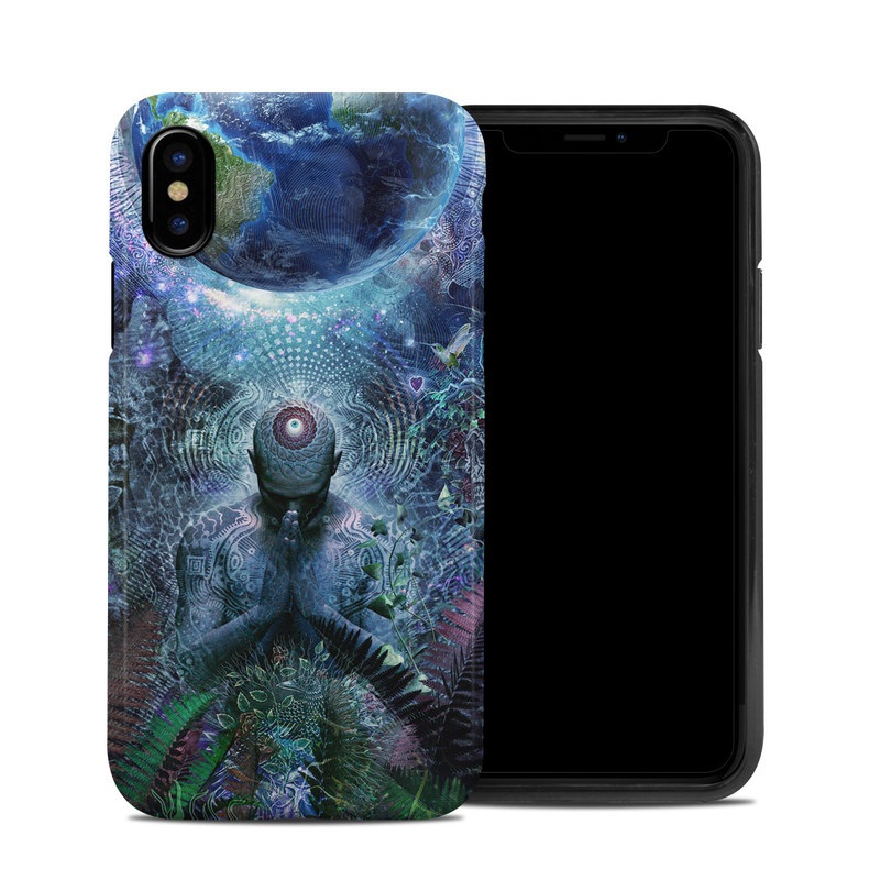 iPhone XS Hybrid Case design of Psychedelic art, Fractal art, Art, Space, Organism, Earth, Sphere, Graphic design, Circle, Graphics with blue, green, gray, purple, pink, black, white colors