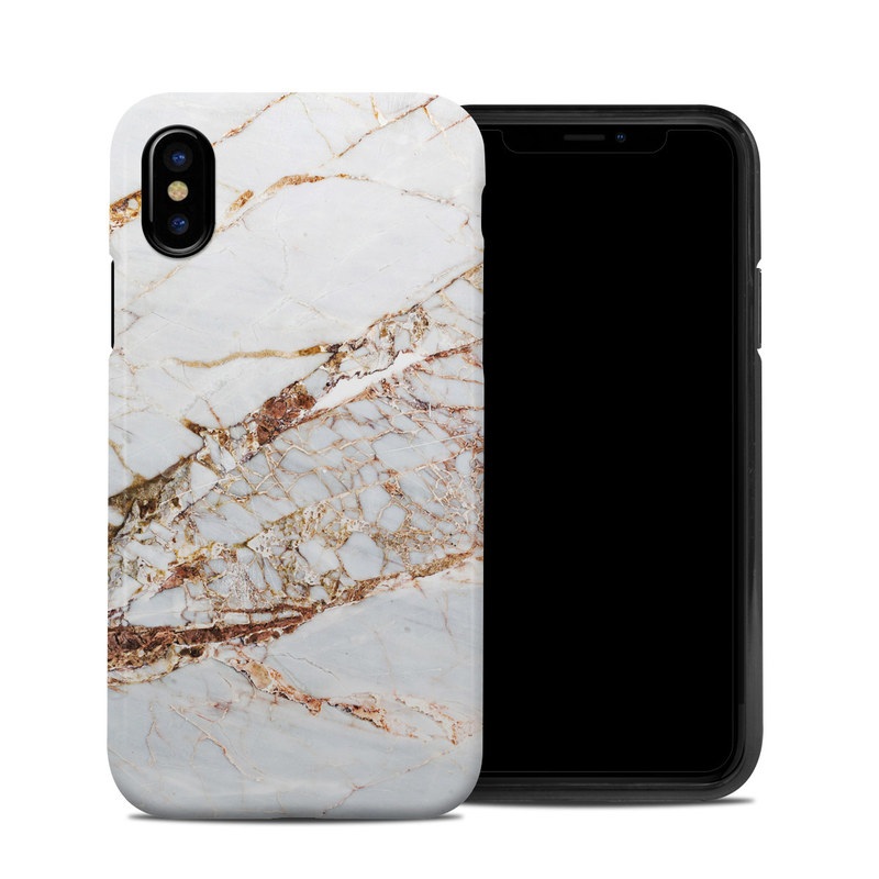 iPhone XS Hybrid Case design of White, Branch, Twig, Beige, Marble, Plant, Tile with white, gray, yellow colors