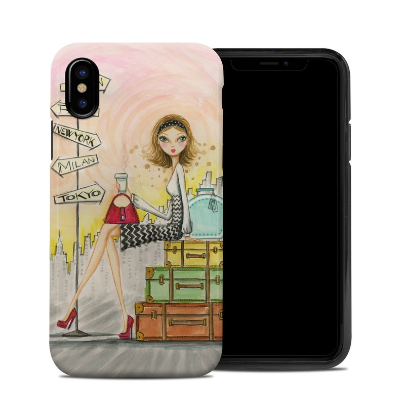 iPhone XS Hybrid Case design of Cartoon, Illustration, Art, Watercolor paint with gray, pink, green, red, black colors