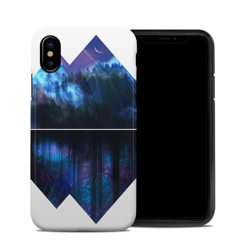 iPhone XS Hybrid Case design of Blue, Cobalt blue, Pyramid, Pattern, Electric blue, Design, Fractal art, Sky, Triangle, Space, with white, blue, purple, black colors