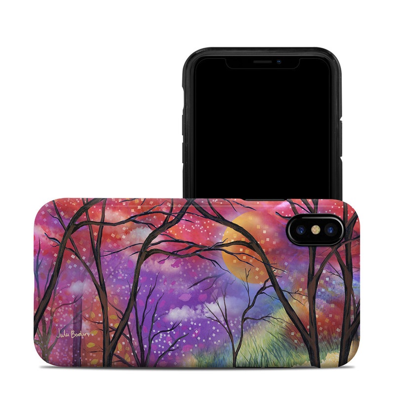 iPhone XS Hybrid Case design of Nature, Tree, Natural landscape, Painting, Watercolor paint, Branch, Acrylic paint, Purple, Modern art, Leaf, with red, purple, black, gray, green, blue colors