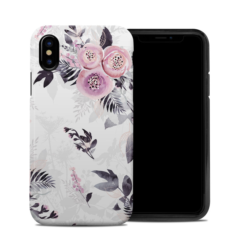 iPhone XS Hybrid Case design of Pink, Pattern, Design, Floral design, Textile, Plant, Flower, Magenta, Petal, Wallpaper, with white, purple, pink, black, gray colors