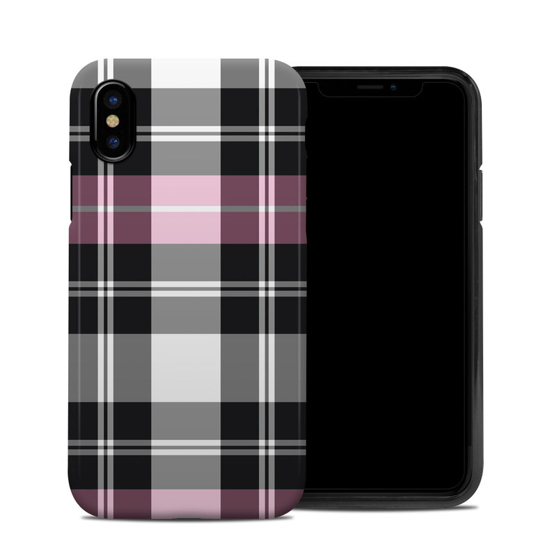iPhone XS Hybrid Case design of Plaid, Tartan, Pattern, Pink, Purple, Violet, Line, Textile, Magenta, Design, with black, gray, pink, red, white, purple colors