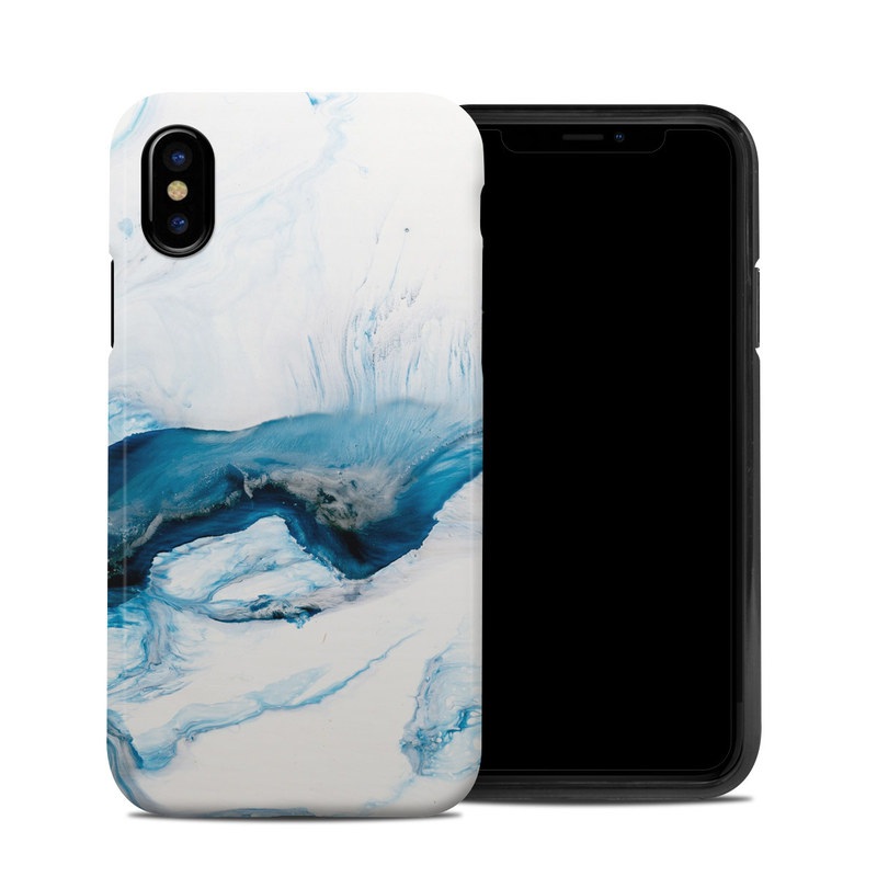 iPhone XS Hybrid Case design of Glacial landform, Blue, Water, Glacier, Sky, Arctic, Ice cap, Watercolor paint, Drawing, Art, with white, blue, black colors