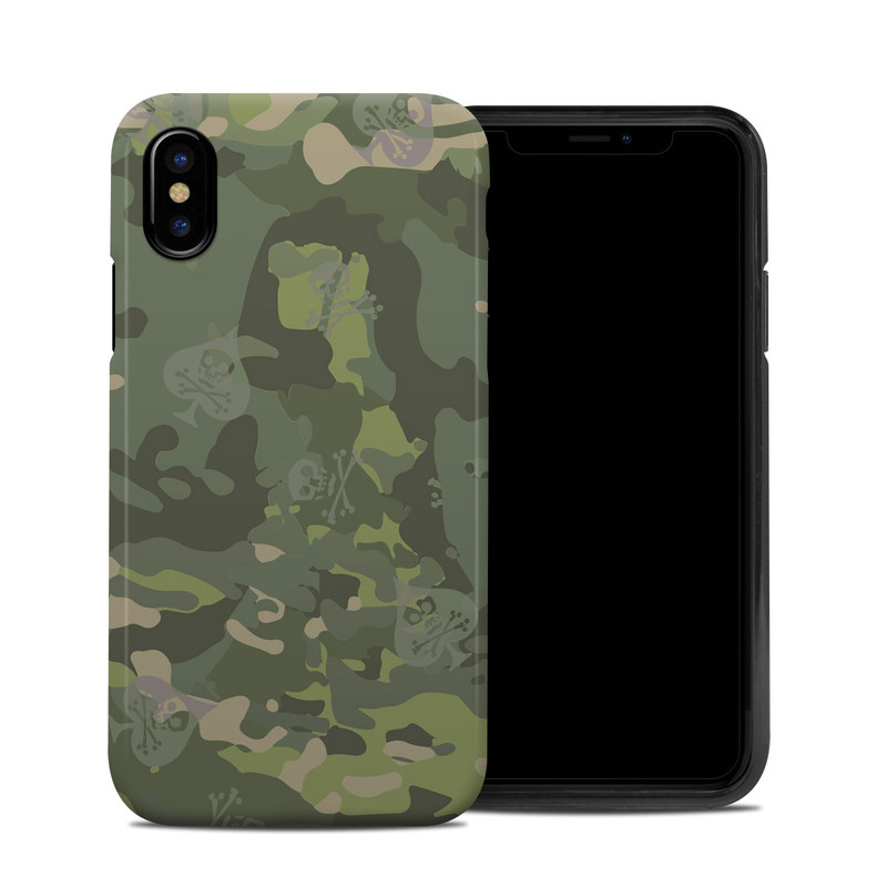 iPhone XS Hybrid Case design of Military camouflage, Pattern, Camouflage, Uniform, Clothing, Green, Design, Leaf, Plant, Illustration with green, brown colors