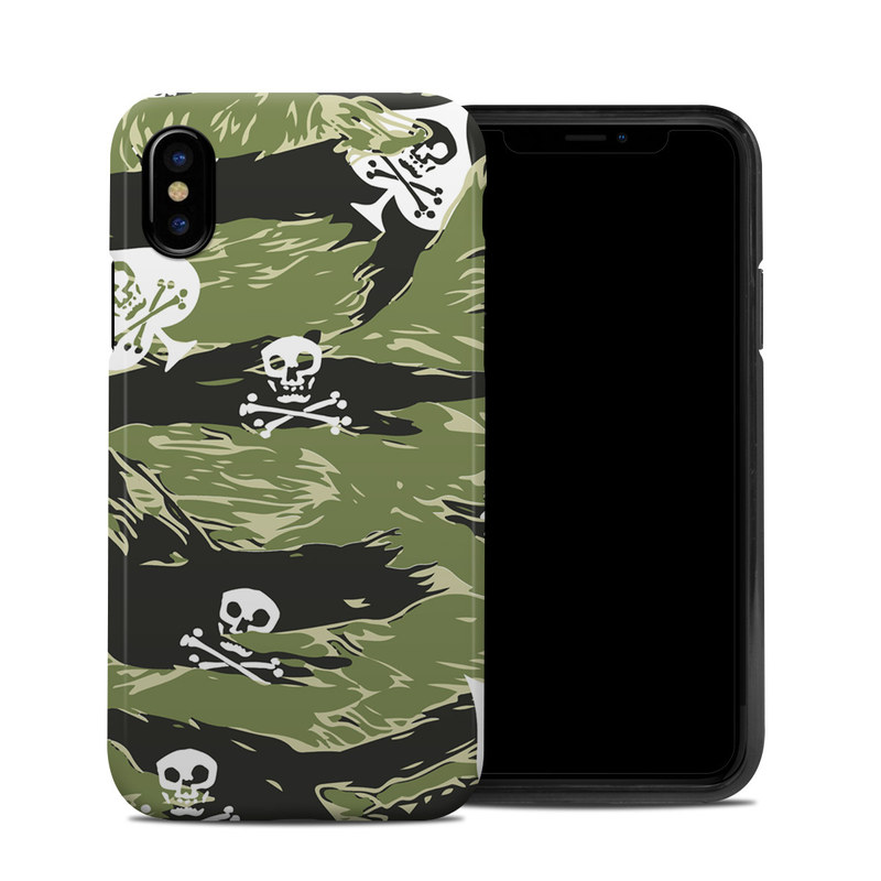 iPhone XS Hybrid Case design of Military camouflage, Pattern, Leaf, Illustration, Design, Tree, Camouflage, Plant, Art, Branch with black, white, green colors