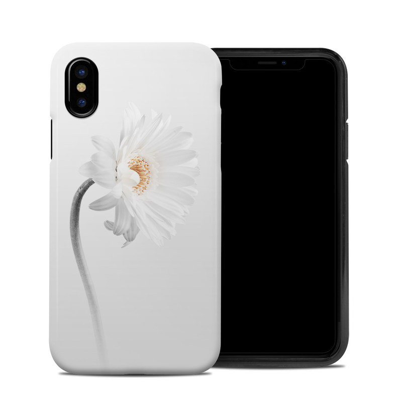 iPhone XS Hybrid Case design of White, Hair accessory, Headpiece, Gerbera, Petal, Flower, Plant, Still life photography, Headband, Fashion accessory with white, gray colors