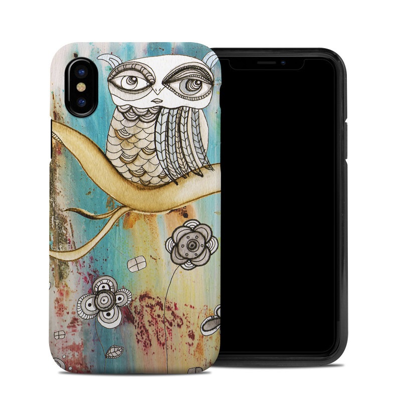 iPhone XS Hybrid Case design of Owl, Pink, Illustration, Art, Visual arts, Watercolor paint, Organism, Modern art, Graphic design, Pattern, with gray, red, green, black, blue, purple colors