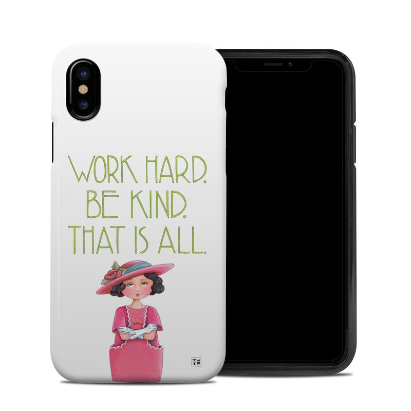 iPhone XS Hybrid Case design of Pink, Headgear, Font, Hat, with white, green, pink, black, white, yellow, blue colors