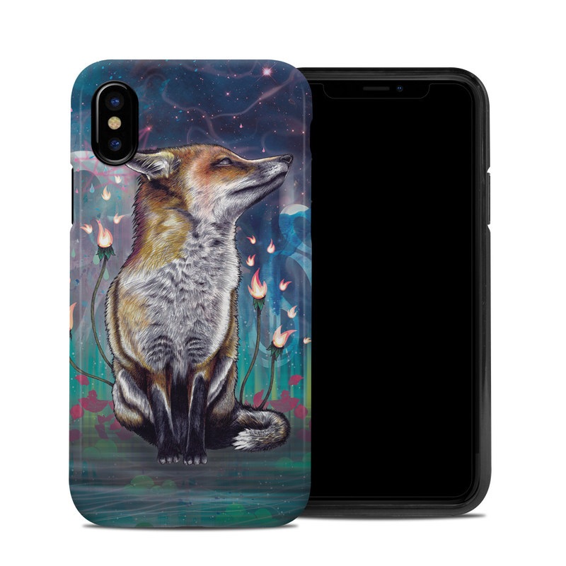 iPhone XS Hybrid Case design of Red fox, Art, Wildlife, Canidae, Illustration, Fox, Carnivore, Painting, Dhole, Red wolf with black, gray, blue, red, green colors