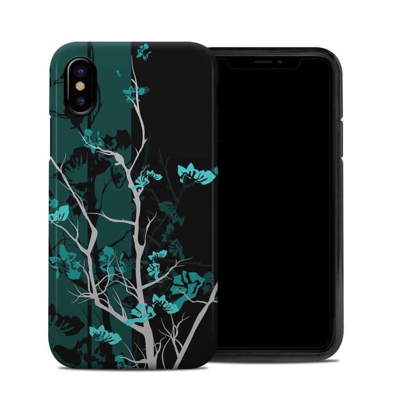 iPhone XS Hybrid Case design of Branch, Black, Blue, Green, Turquoise, Teal, Tree, Plant, Graphic design, Twig with black, blue, gray colors