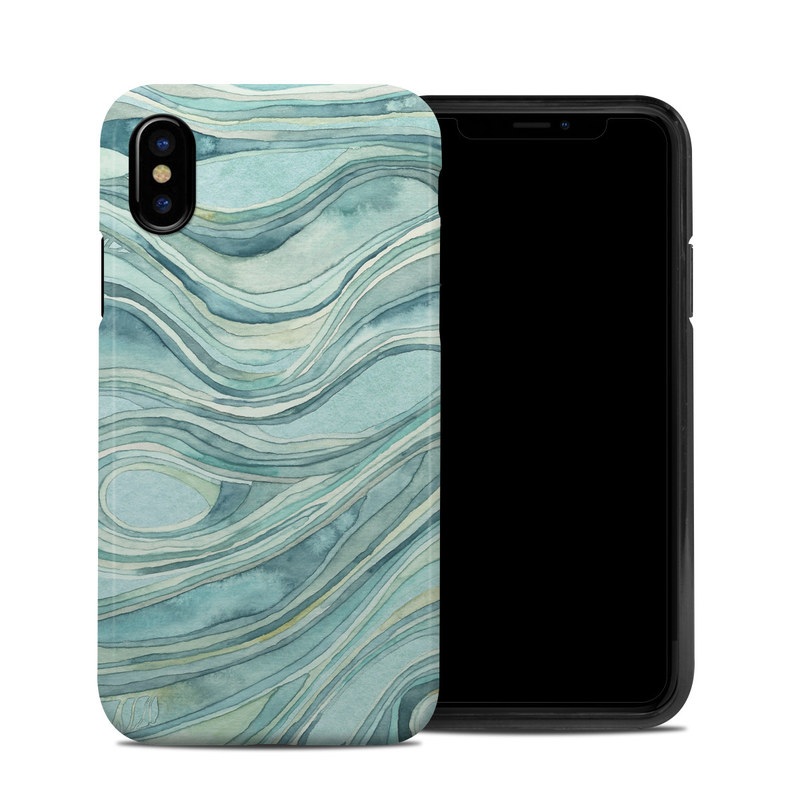 iPhone XS Hybrid Case design of Aqua, Blue, Pattern, Turquoise, Teal, Water, Design, Line, Wave, Textile with gray, blue colors
