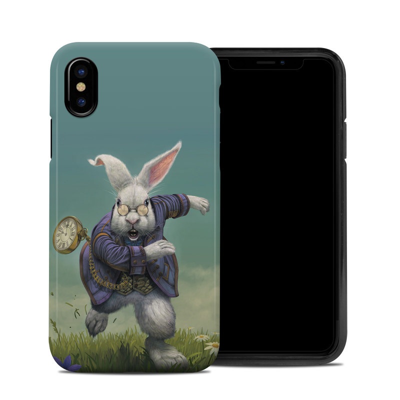 iPhone XS Hybrid Case design of Rabbit, Illustration, Rabbits and Hares, Grass, Hare, Screenshot, Meadow, Easter bunny, Plant, Massively multiplayer online role-playing game, with blue, gray, black, green colors