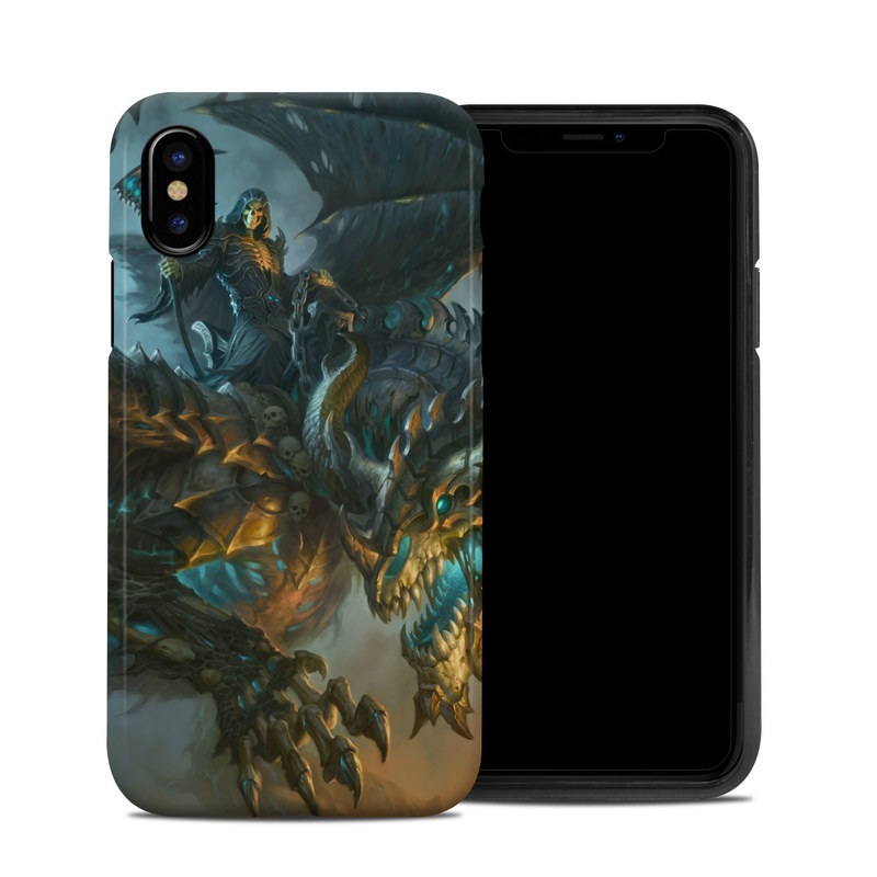iPhone XS Hybrid Case design of Dragon, Cg artwork, Fictional character, Mythical creature, Demon, Mythology, Illustration, Cryptid, Art with orange, yellow, black, brown, blue, white colors