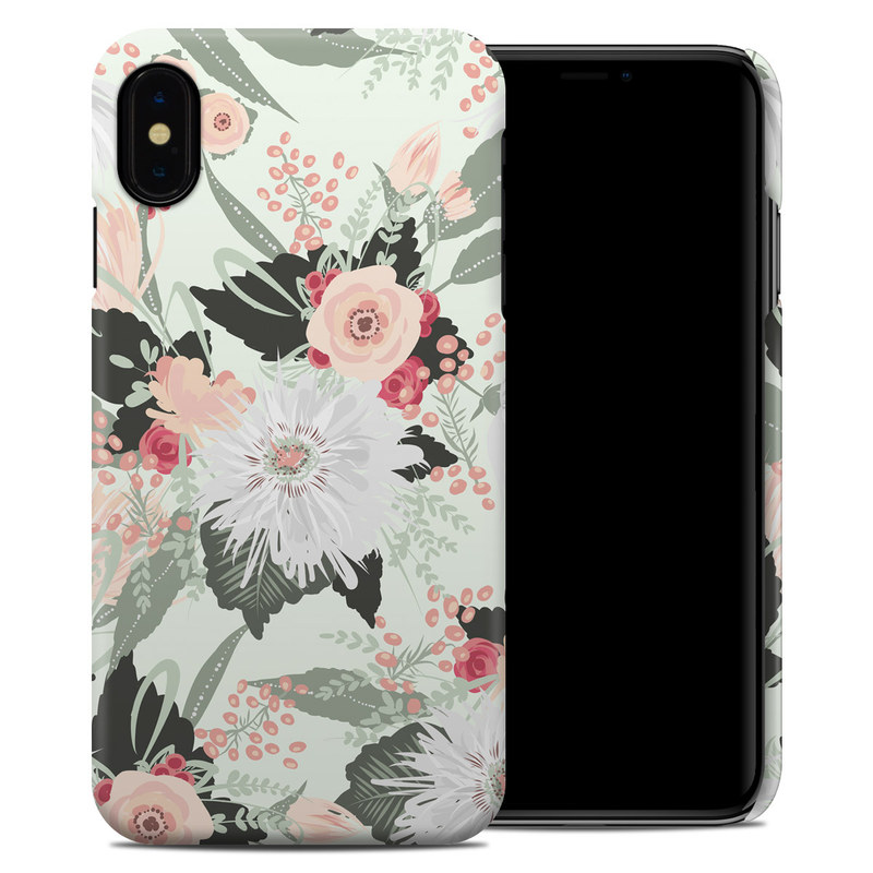 iPhone XS Max Clip Case design of Pattern, Pink, Floral design, Design, Textile, Wrapping paper, Plant, Peach, Flower with green, red, white, pink colors