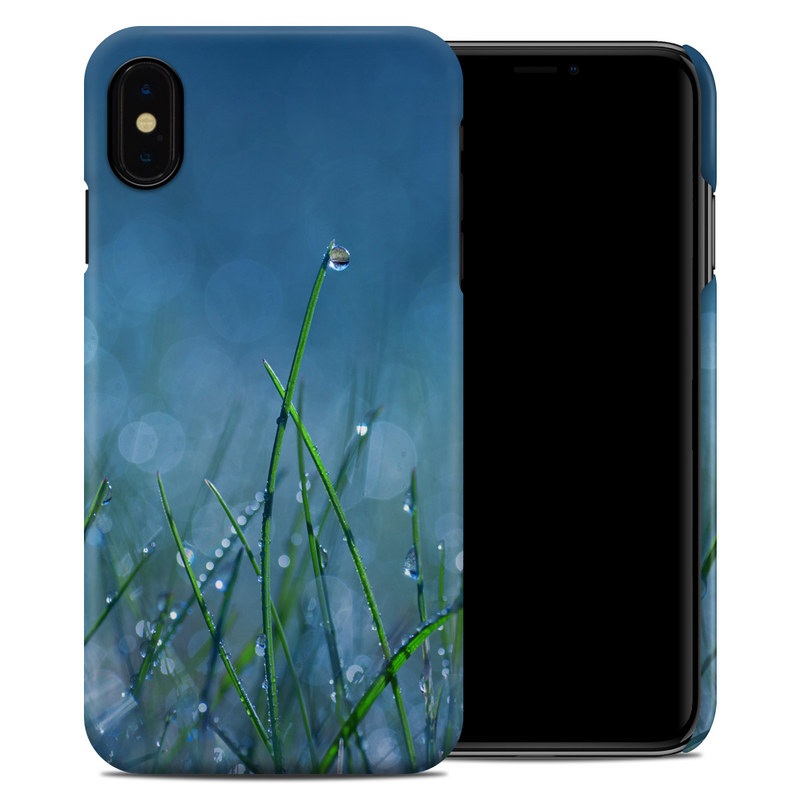 iPhone XS Max Clip Case design of Moisture, Dew, Water, Green, Grass, Plant, Drop, Grass family, Macro photography, Close-up with blue, black, green, gray colors