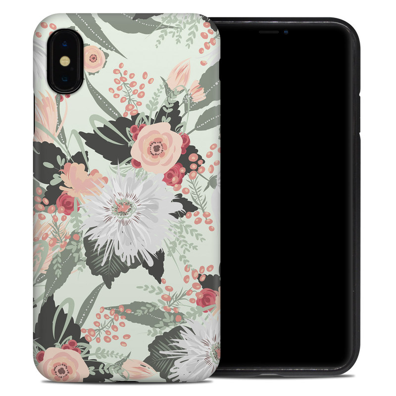 iPhone XS Max Hybrid Case design of Pattern, Pink, Floral design, Design, Textile, Wrapping paper, Plant, Peach, Flower with green, red, white, pink colors