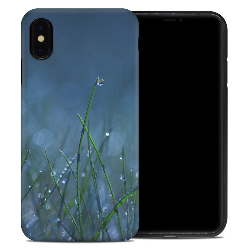 iPhone XS Max Hybrid Case design of Moisture, Dew, Water, Green, Grass, Plant, Drop, Grass family, Macro photography, Close-up with blue, black, green, gray colors