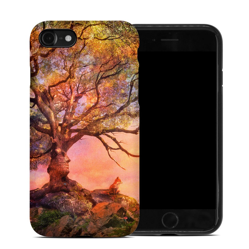 iPhone SE Hybrid Case design of Nature, Tree, Sky, Natural landscape, Branch, Leaf, Woody plant, Trunk, Landscape, Plant, with pink, red, black, green, gray, orange colors
