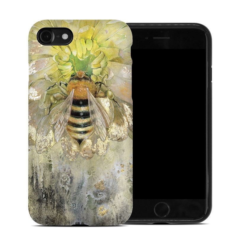 iPhone SE Hybrid Case design of Honeybee, Insect, Bee, Membrane-winged insect, Invertebrate, Pest, Watercolor paint, Pollinator, Illustration, Organism, with yellow, orange, black, green, gray, pink colors