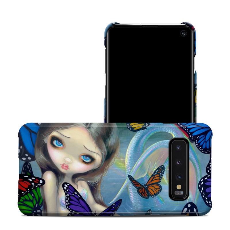 Samsung Galaxy S10 Clip Case design of Butterfly, Insect, Monarch butterfly, Moths and butterflies, Cynthia (subgenus), Invertebrate, Pollinator, Brush-footed butterfly, Organism, Art, with gray, black, blue, red, pink colors