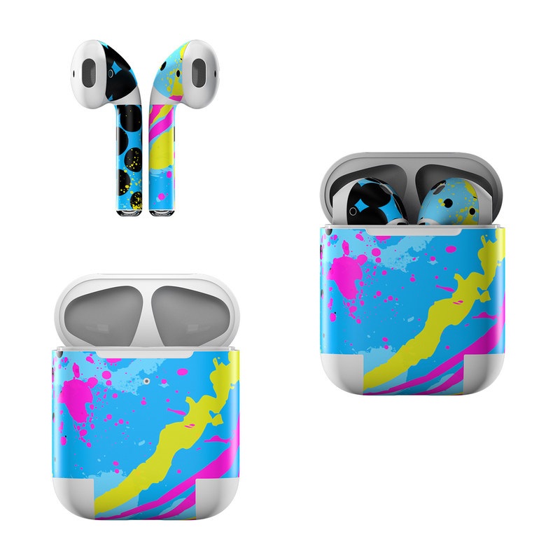 Apple AirPods Skin design of Blue, Colorfulness, Graphic design, Pattern, Water, Line, Design, Graphics, Illustration, Visual arts with blue, black, yellow, pink colors