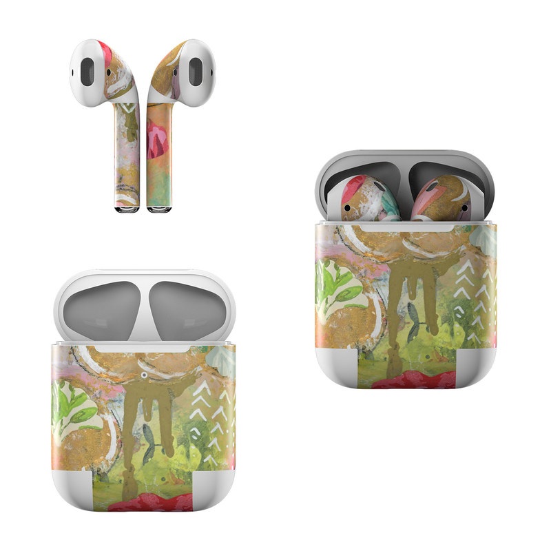 Apple AirPods Skin design of Painting, Pink, Illustration, Art, Child art, Watercolor paint, Drawing, Visual arts, Still life, with brown, pink, red, green, white, black, orange, gray colors
