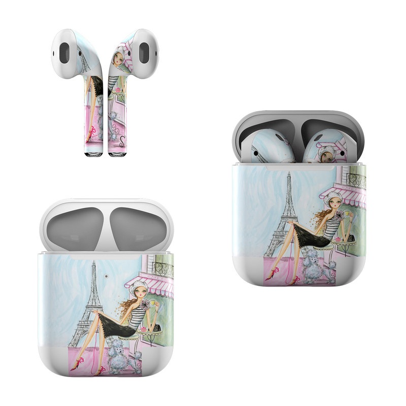 Apple AirPods Skin design of Pink, Illustration, Sitting, Konghou, Watercolor paint, Fashion illustration, Art, Drawing, Style with gray, purple, blue, black, pink colors