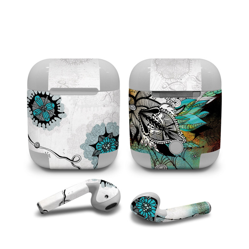 Apple AirPods Skin design of Graphic design, Illustration, Art, Design, Visual arts, Floral design, Font, Graphics, Modern art, Painting with black, gray, red, green, blue colors