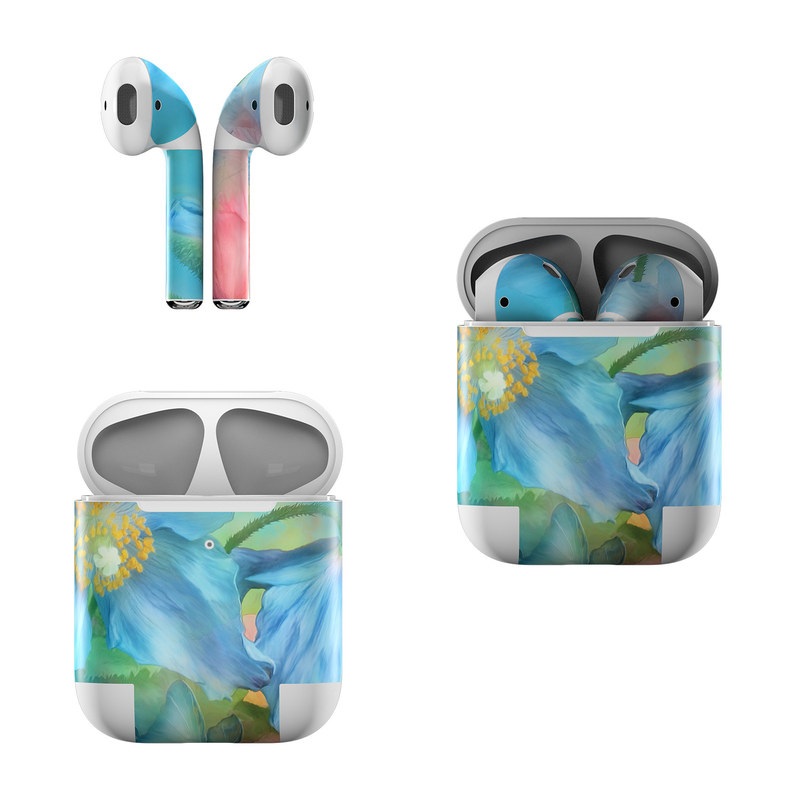 Apple AirPods Skin design of Flower, Petal, Watercolor paint, Painting, Plant, Flowering plant, Pink, Botany, Wildflower, Still life with gray, blue, black, red, green colors