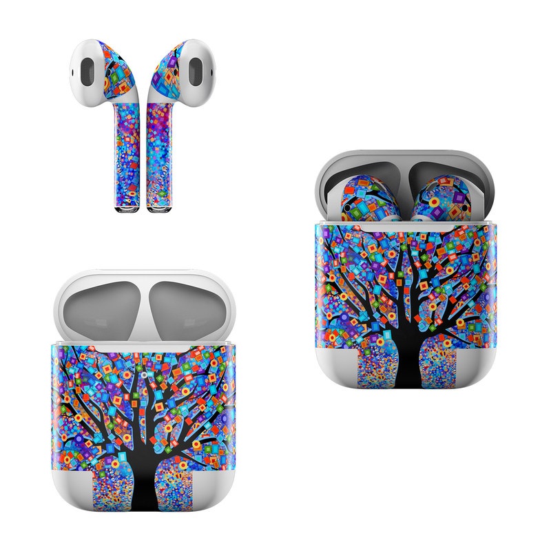 Apple AirPods Skin design of Psychedelic art, Modern art, Art, with black, blue, red, orange, yellow, green, purple colors