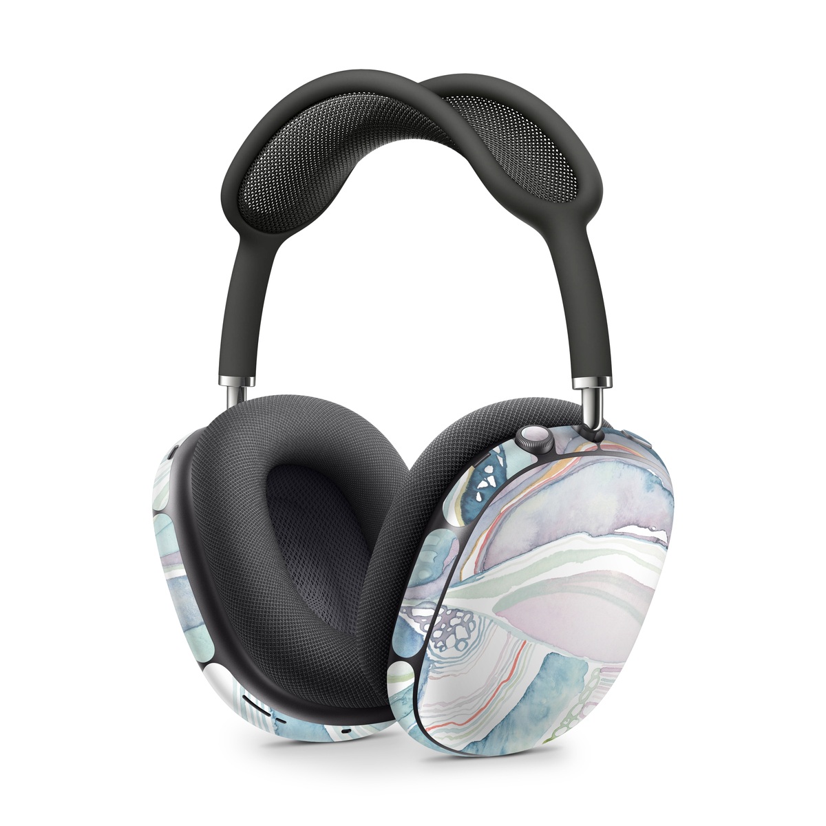 Apple AirPods Max Skin design of Watercolor paint, Plant, Art, Illustration, Flower, with blue, purple, pink, red, orange colors