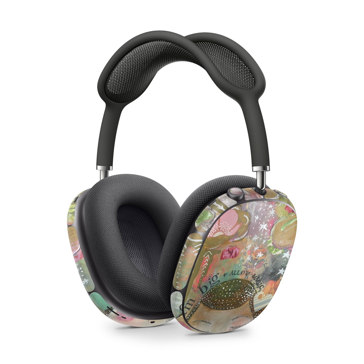 Apple AirPods Max Skin design of Painting, Pink, Illustration, Art, Child art, Watercolor paint, Drawing, Visual arts, Still life, with brown, pink, red, green, white, black, orange, gray colors