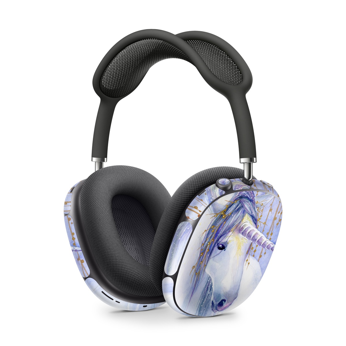 Apple AirPods Max Skin design of Horse, Eyelash, Painting, Working animal, Line, Art, Paint, Snout, Pack animal, Illustration, with white, purple, brown, yellow colors