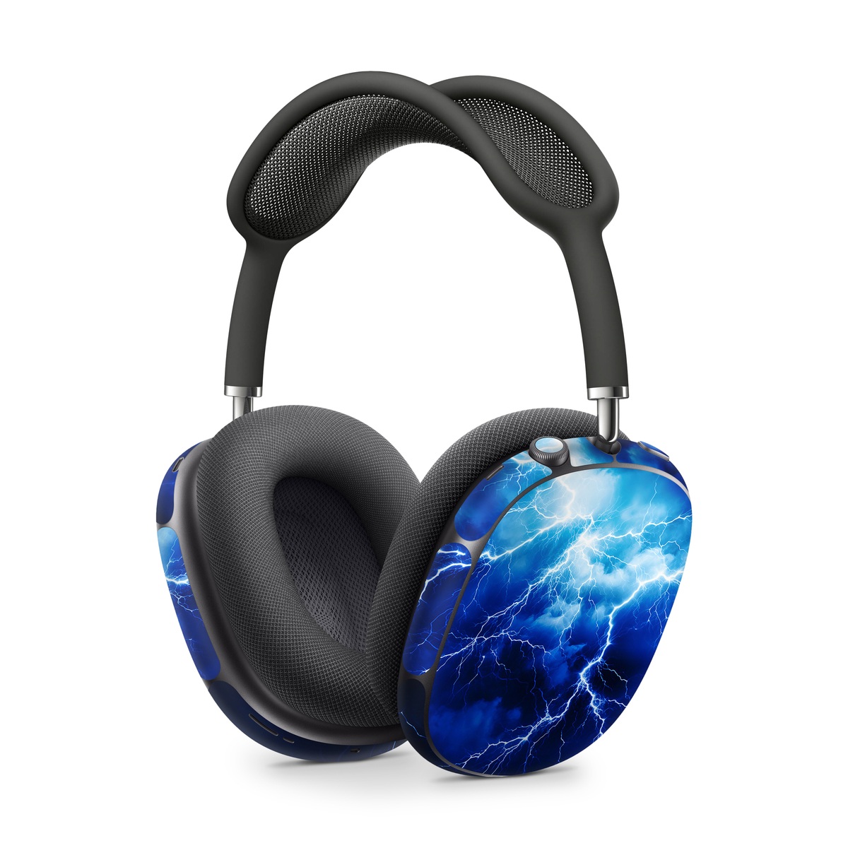 Apple AirPods Max Skin design of Thunder, Sky, Atmosphere, Daytime, Cloud, Water, Lightning, Light, Azure, Natural environment, with black, blue colors