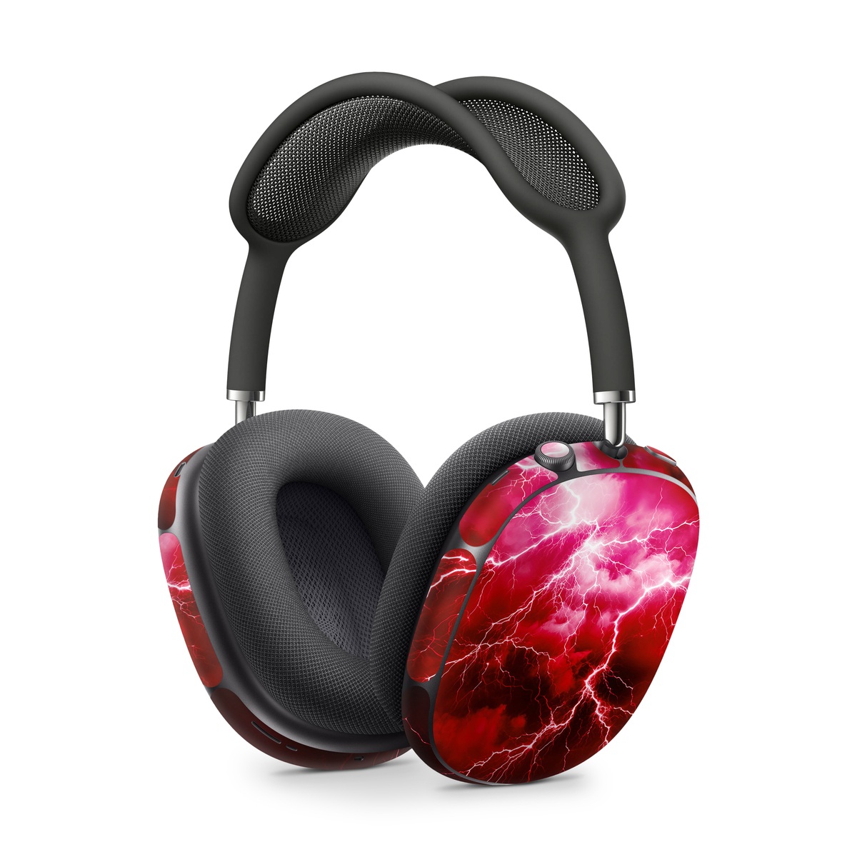 Apple AirPods Max Skin design of Thunder, Atmosphere, Sky, Light, Purple, Lighting, Water, Thunderstorm, Electricity, Pink, with black, red colors