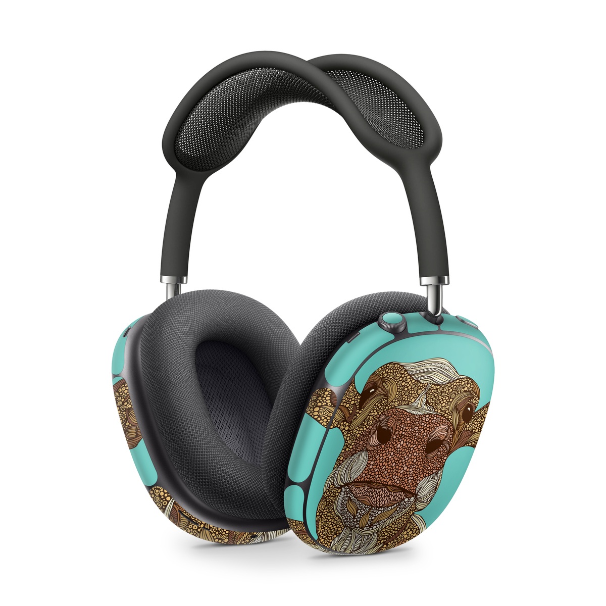 Apple AirPods Max Skin design of Head, Illustration, Art, Fictional character, with brown, green colors