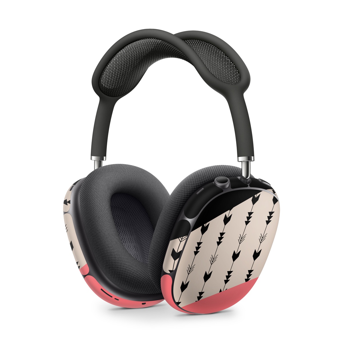 Apple AirPods Max Skin design of Line, Pattern, Design, Font, Illustration, with black, gray, pink colors