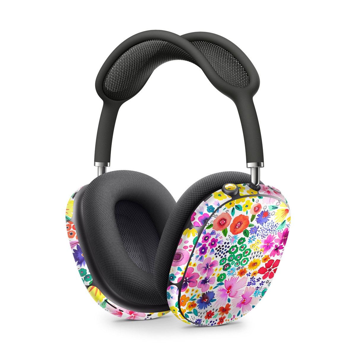 Apple AirPods Max Skin design of Colorfulness, Flower, Pink, Art, Magenta, Pattern, Creative arts, Petal, Symmetry, Electric blue, with white, pink, green, red, blue, purple, yellow, orange colors