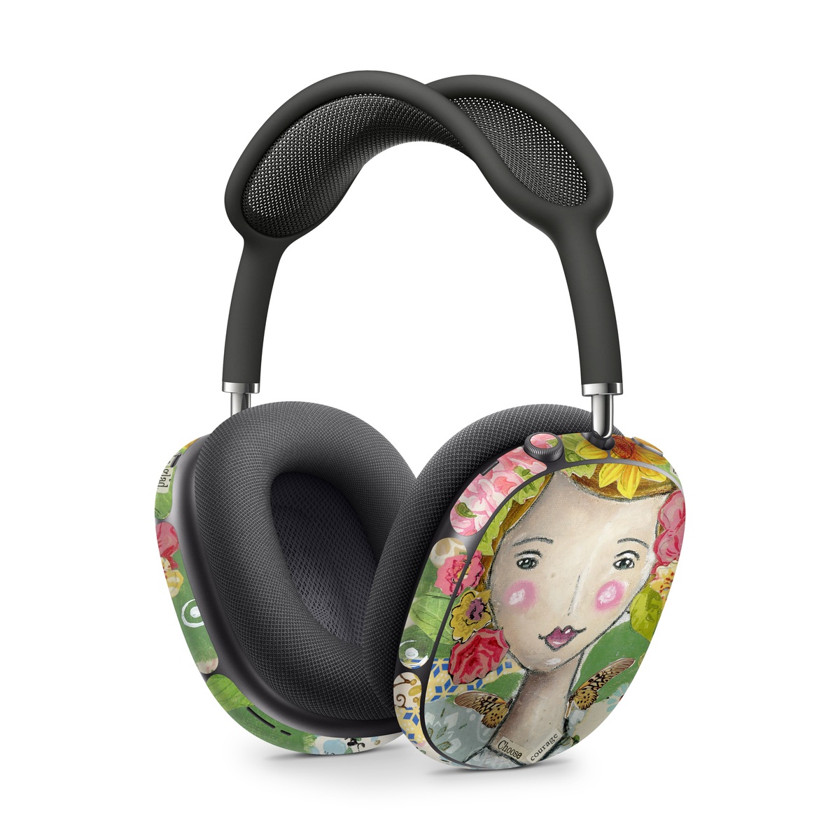 Apple AirPods Max Skin design of Watercolor paint, Illustration, Art, Painting, Plant, Flower, Visual arts, Paint, Child art, Acrylic paint, with green, pink, red, orange, white, blue, brown colors