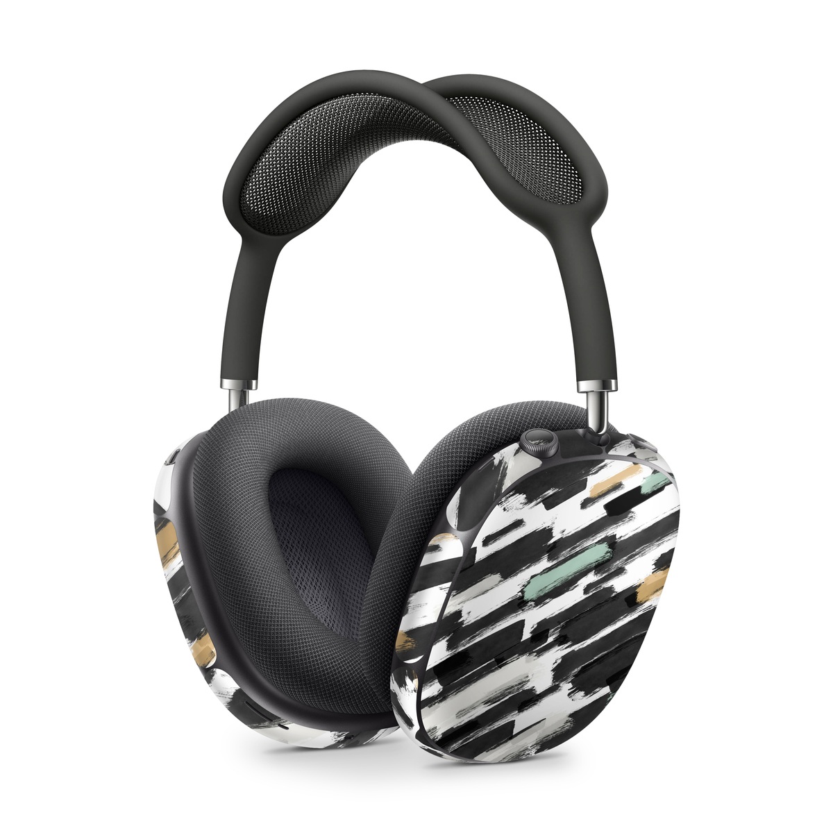 Apple AirPods Max Skin design of Pattern, Line, Design, Material property, Rectangle, with black, white, orange, blue, yellow colors