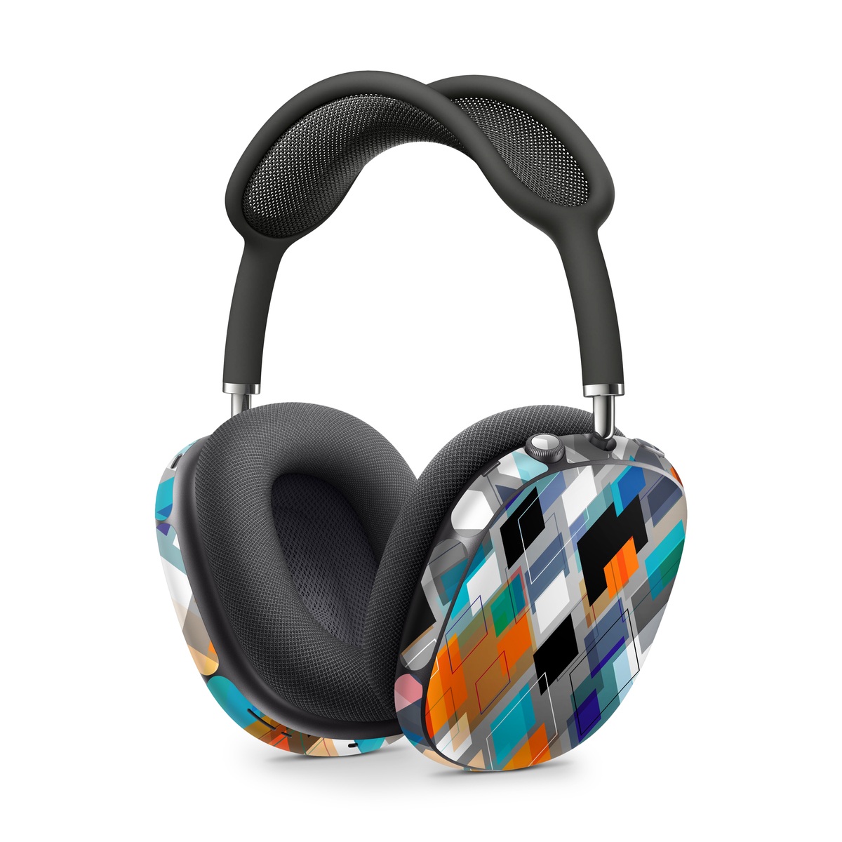Apple AirPods Max Skin design of Pattern, Line, Design, Colorfulness, Plaid, Tints and shades, Textile, Symmetry, Square, with black, blue, red, orange, white colors