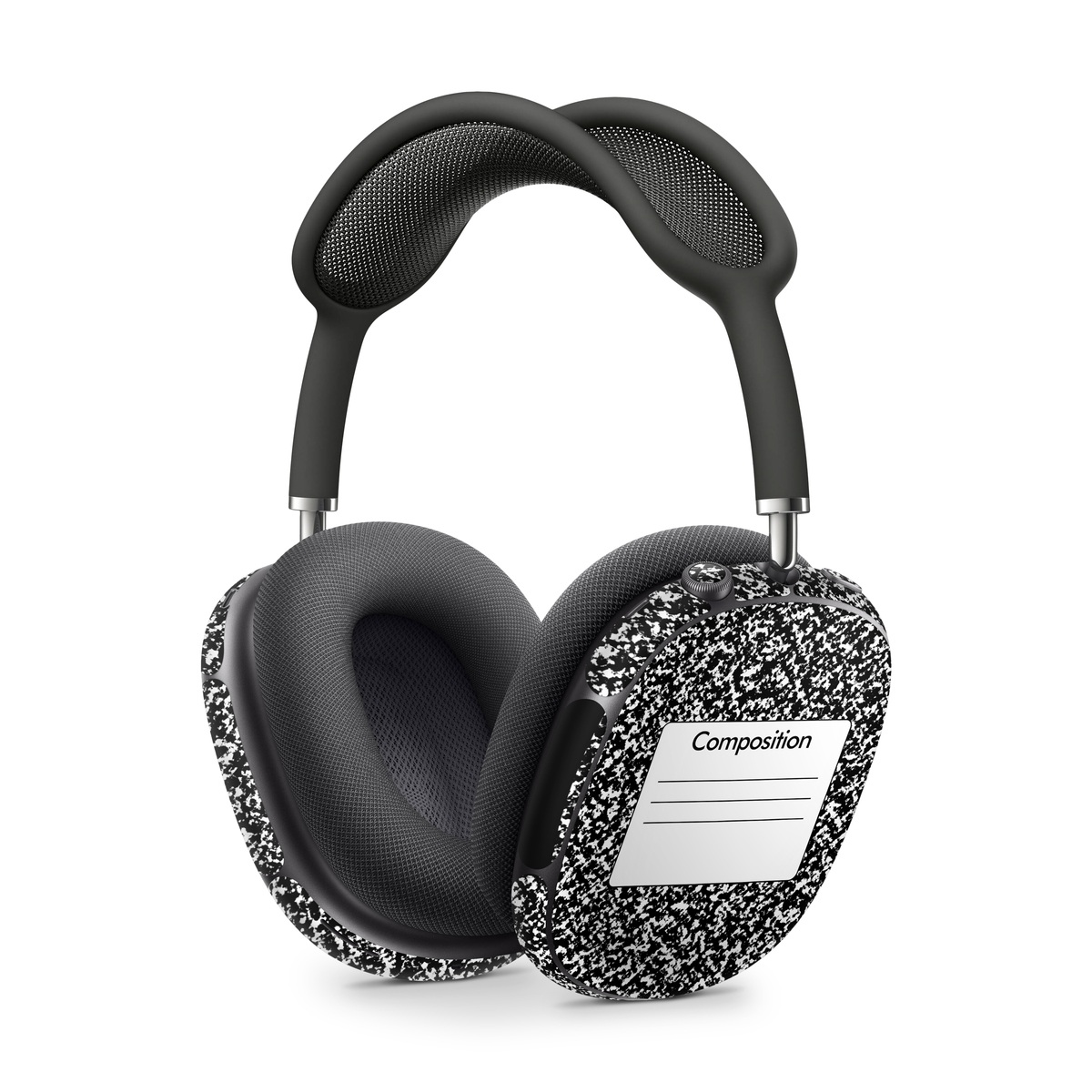 Apple AirPods Max Skin design of Text, Font, Line, Pattern, Black-and-white, Illustration, with black, gray, white colors