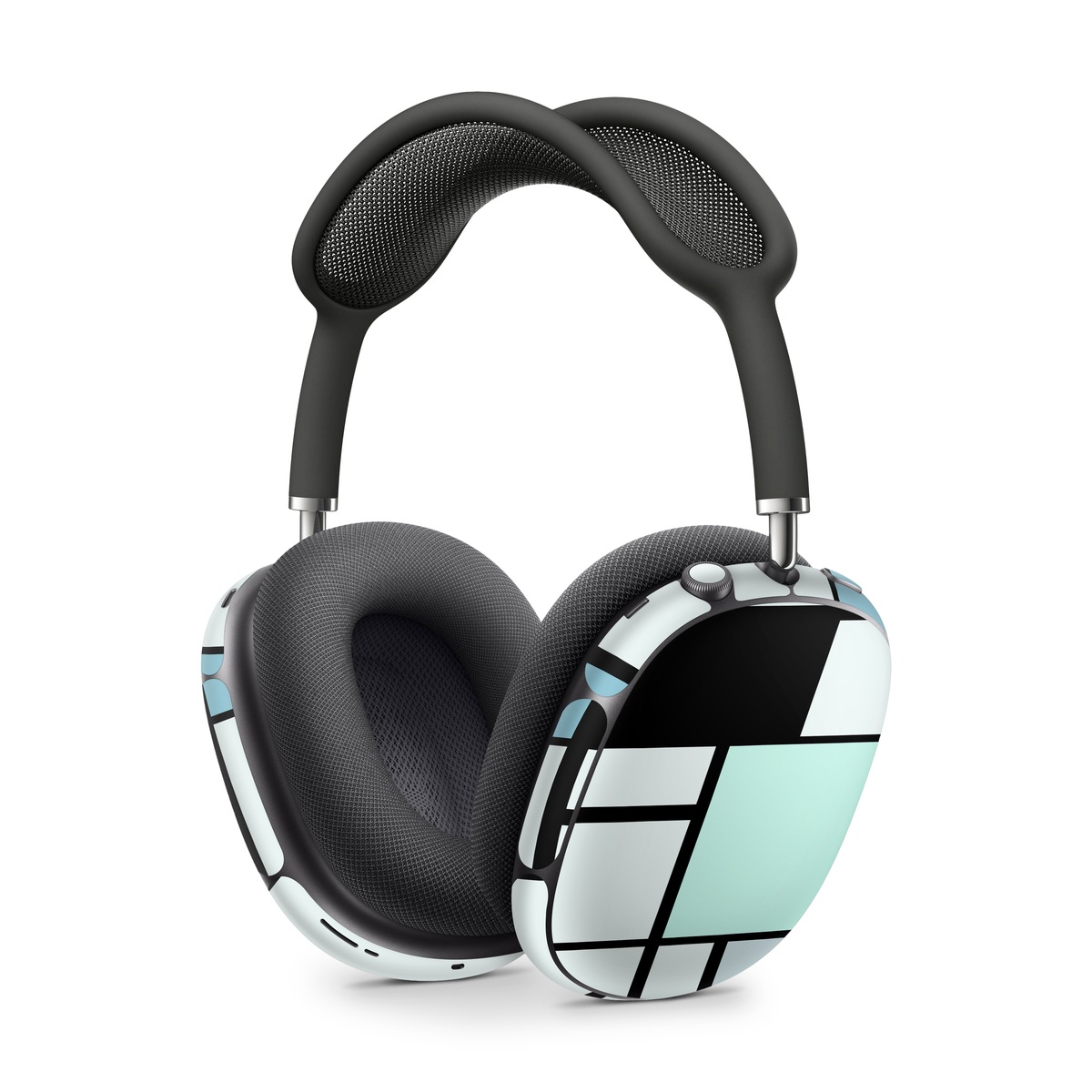 Apple AirPods Max Skin design of Blue, Line, Turquoise, Pattern, Rectangle, Design, Parallel, Square, Symmetry, Tints and shades, with black, blue, green colors