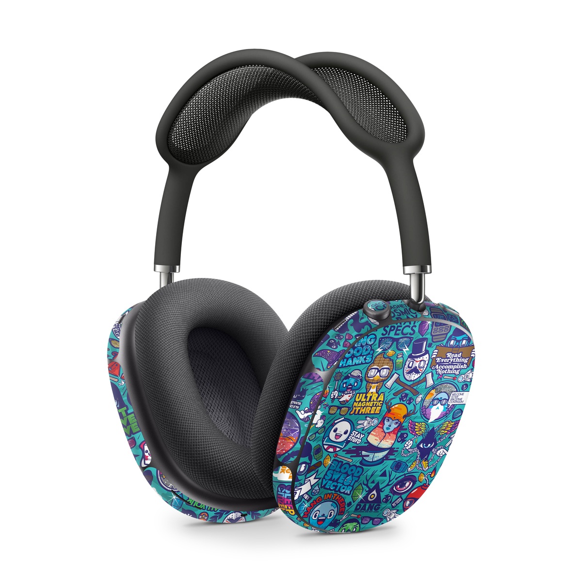 Apple AirPods Max Skin design of Art, Visual arts, Illustration, Graphic design, Psychedelic art, with blue, black, gray, red, green colors