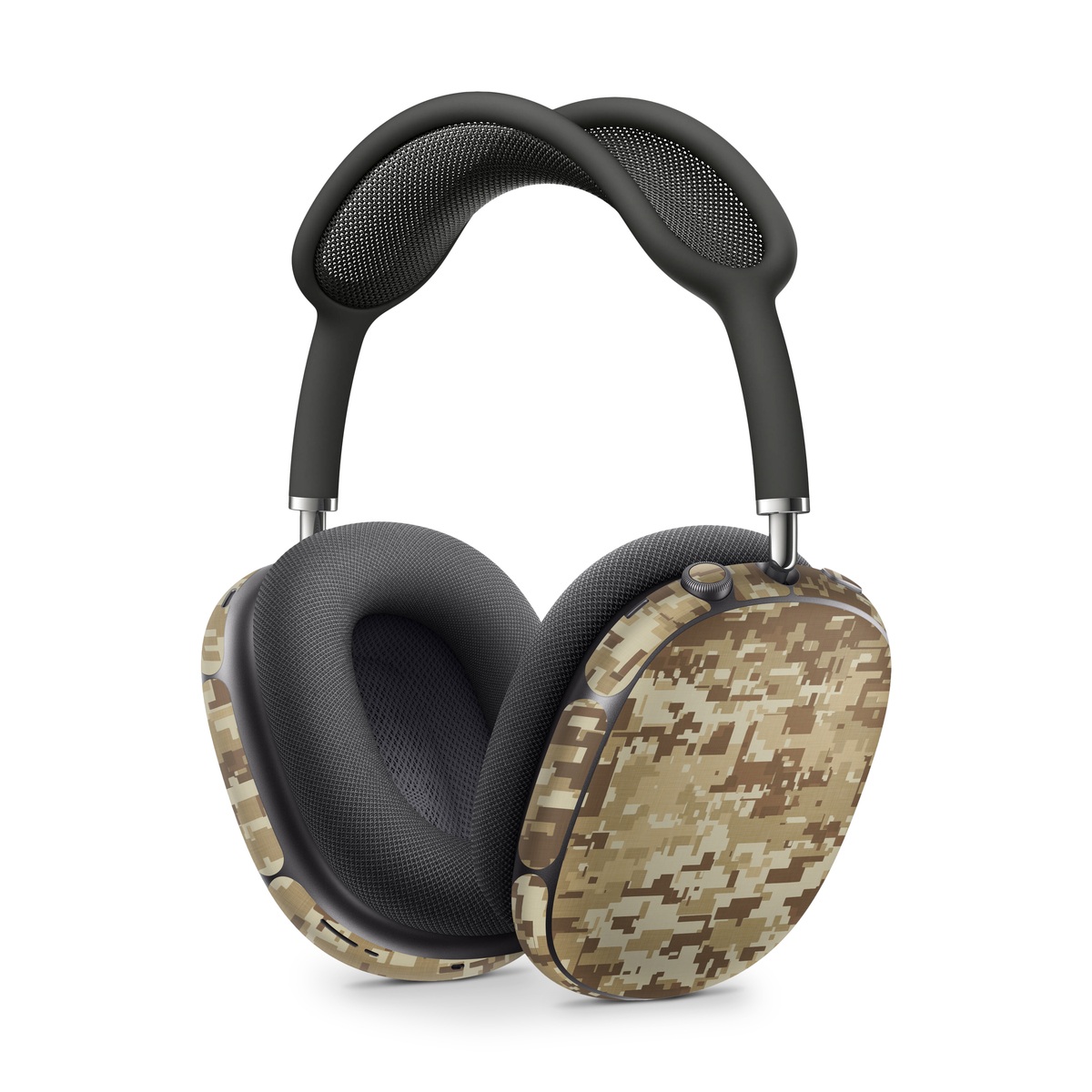 Apple AirPods Max Skin design of Military camouflage, Brown, Pattern, Camouflage, Wall, Beige, Design, Textile, Uniform, Flooring, with brown colors