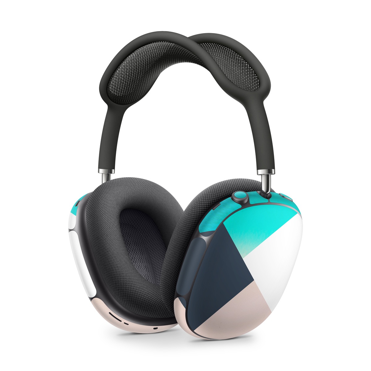 Apple AirPods Max Skin design of Blue, Turquoise, Aqua, Line, Triangle, Design, Material property, Graphic design, Pattern, Architecture, with black, white, brown, blue colors