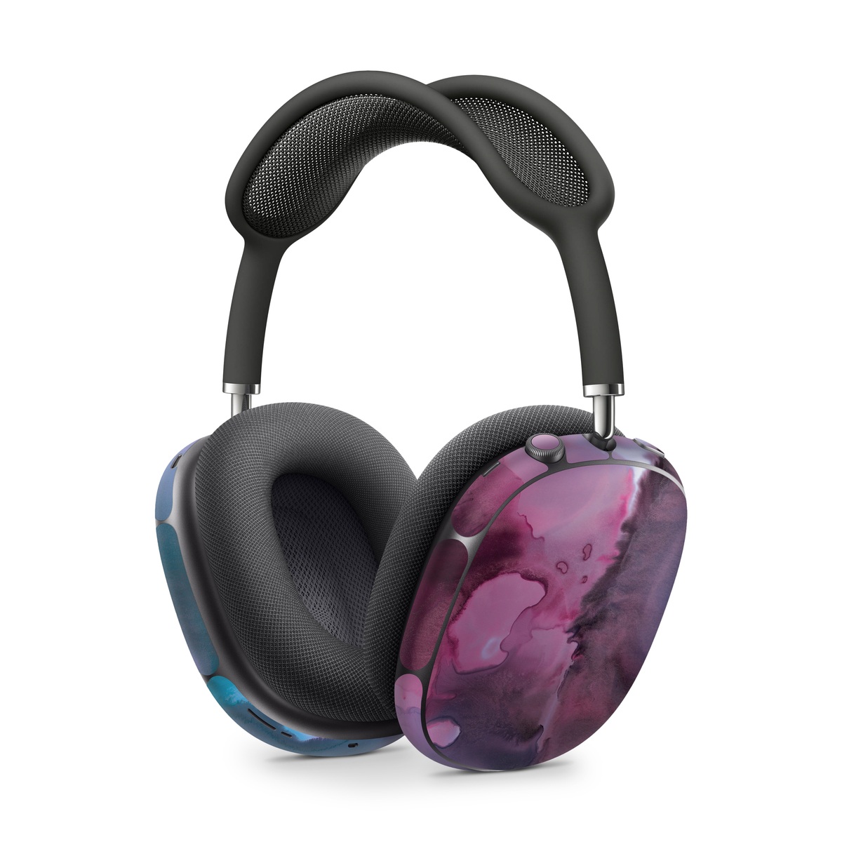 Apple AirPods Max Skin design of Watercolor paint, Purple, Painting, Ice, Magenta, Sky, Art, Cloud, Paint, Modern art, with black, white, purple, blue, red colors
