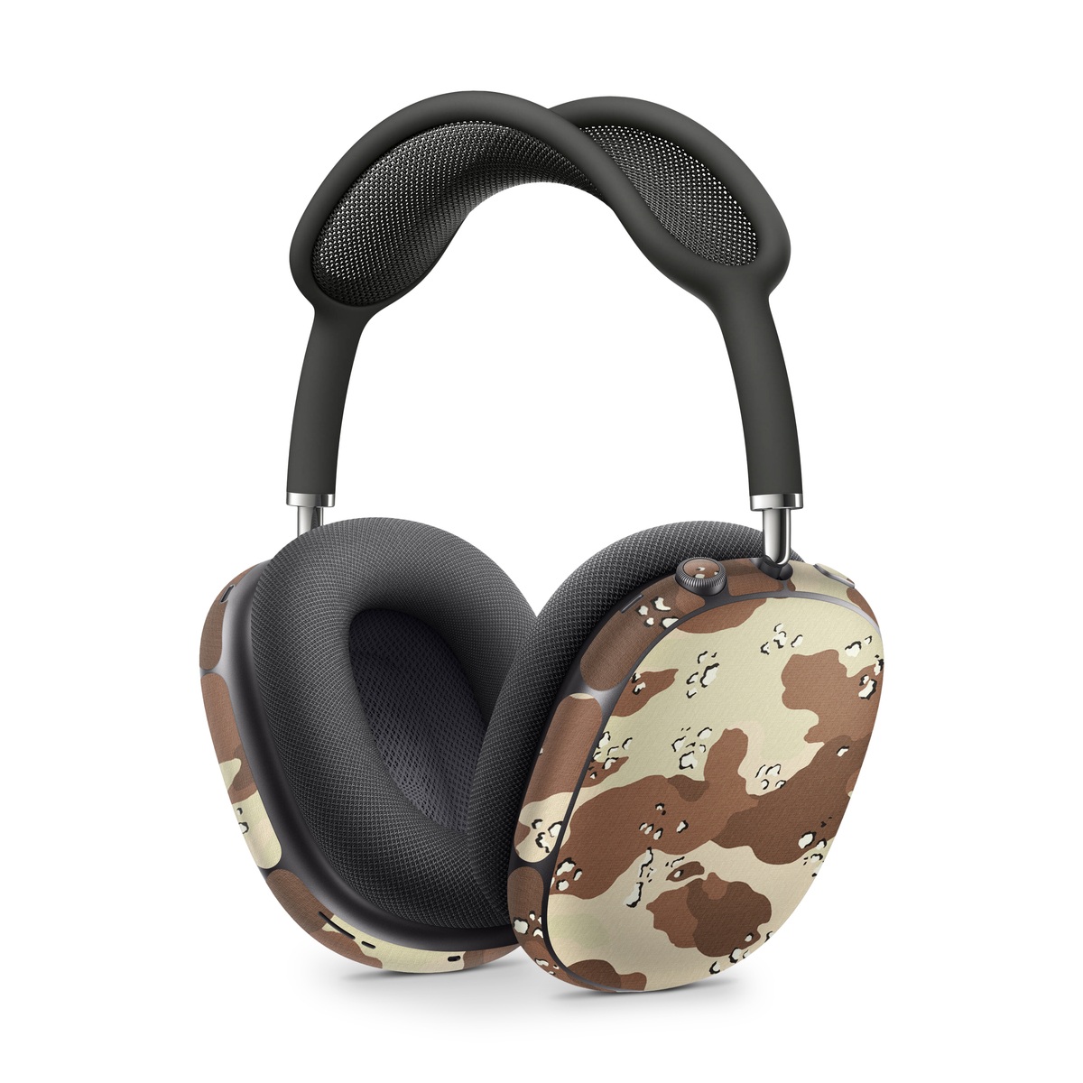 Apple AirPods Max Skin design of Military camouflage, Brown, Pattern, Design, Camouflage, Textile, Beige, Illustration, Uniform, Metal, with gray, red, black, green colors